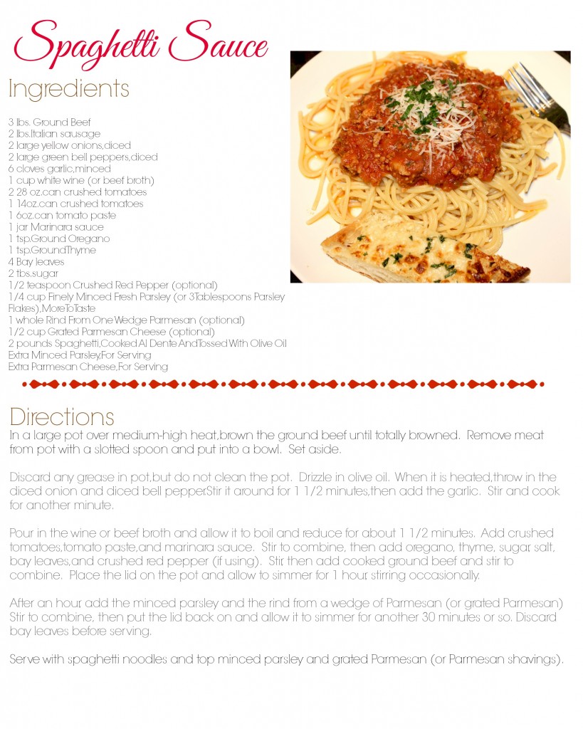 Spaghetti recipe card